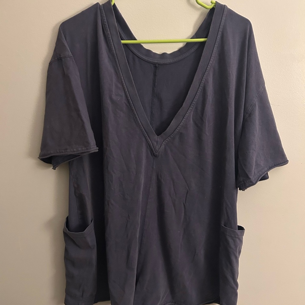 Dark Gray V-Neck T-Shirt with Pockets